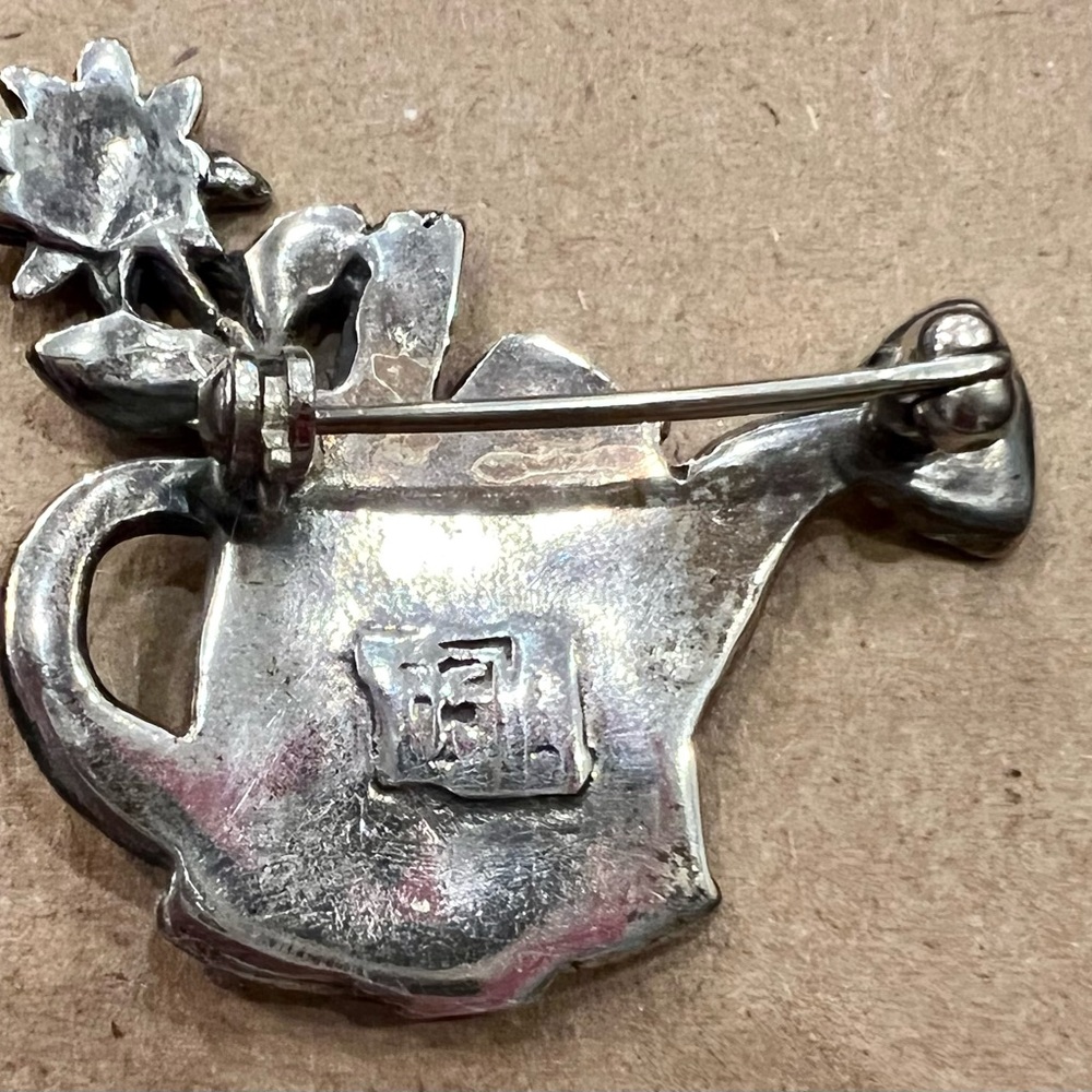Vintage Sterling Silver Watering Can Brooch